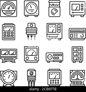 Icônes de régulateur de tension définies, style de contour Illustration de Vecteur