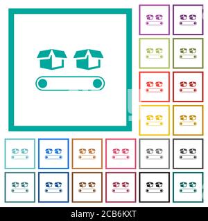 Convoyeur avec des icônes de couleur plate avec cadres quadrants sur fond blanc Illustration de Vecteur