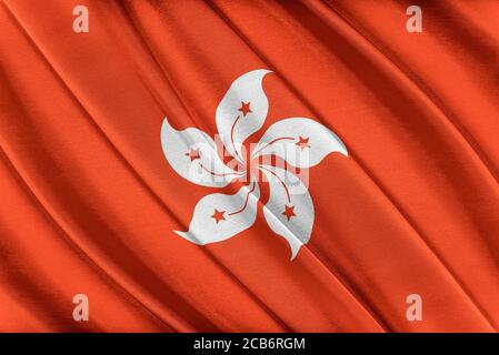 Drapeau haut en couleur de Hong Kong qui agite dans le vent. Banque D'Images