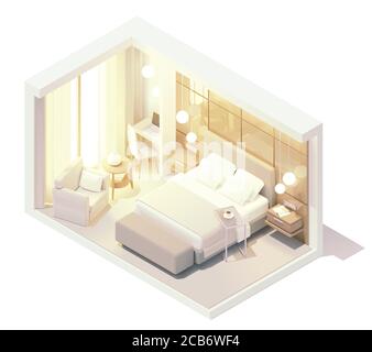 Chambre d'hôtel Vector isométrique Illustration de Vecteur
