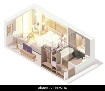 Intérieur de la chambre d'hôtel vectoriel isométrique Illustration de Vecteur