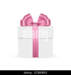 Boîte cadeau avec noeud rose isolé sur fond blanc Illustration de Vecteur