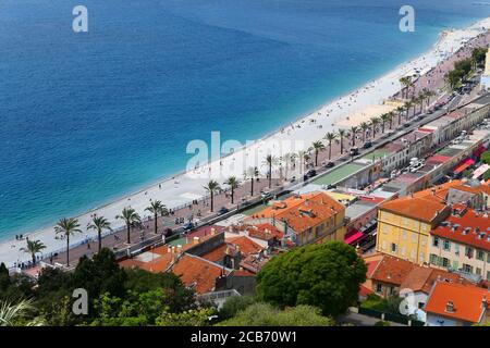 Nice, Côte d'Azur en Provence, France. Vue sur le littoral. Banque D'Images