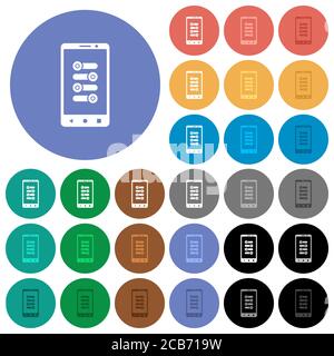 Mobile affinez les icônes plates multicolores sur les arrière-plans ronds. Inclut des variantes d'icônes blanches, claires et sombres pour les effets de survol et d'état actif, un Illustration de Vecteur