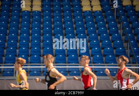 Brunswick, Allemagne. 08 août 2020. En vedette, athlètes dans le stade vide, coureur, sur 08.08.2020 championnats d'athlétisme allemands 2020, à partir de 08.08. - 09.08.2020 à Braunschweig/Allemagne. Â | utilisation dans le monde crédit: dpa/Alay Live News Banque D'Images