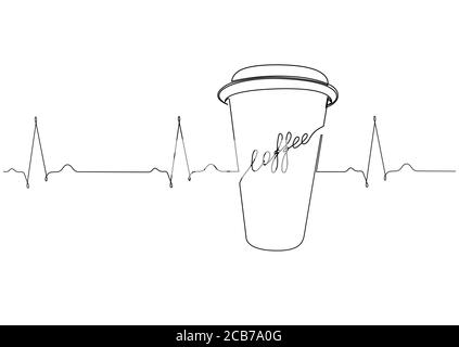 La vie sur le café. Tracé à la main sur une ligne continue sur fond blanc. Illustration du vecteur de stock isolé Illustration de Vecteur