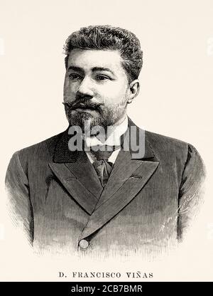 Portrait de Francisco Viñas Dordal (Moya 1863 - Barcelone 1933) ténor espagnol du 19ème siècle, Espagne. Illustration gravée de la Ilustracion Española y Americana datant du XIXe siècle 1894 Banque D'Images