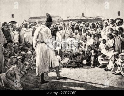 La vie quotidienne dans le souk de Mazagan, au Maroc. Illustration gravée de la Ilustracion Española y Americana datant du XIXe siècle 1894 Banque D'Images