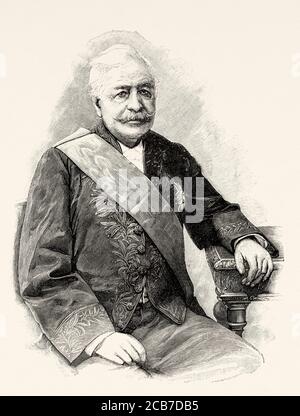 Portrait de Ferdinand de Lesseps, Ferdinand Marie Vicomte de Lesseps (1805 - 1894) promoteur du canal de Suez, France. Illustration gravée de la Ilustracion Española y Americana datant du XIXe siècle 1894 Banque D'Images