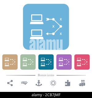 Traceroute ordinateur distant icônes blanches plates sur fond carré arrondi couleur. 6 icônes bonus incluses Illustration de Vecteur