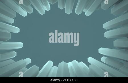 Flèche pop hexagonale bleue 3D. Arrière-plan de la géométrie abstraite avec espace de copie vide. Image de rendu 3D Banque D'Images