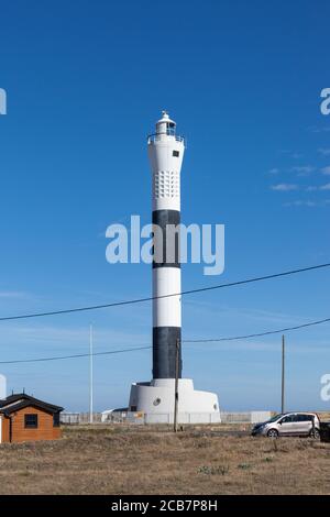 Le plus récent phare de la plage de Dungeness, Kent. Banque D'Images