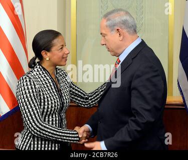 L'ambassadeur Susan Rice la conseillère de la présidente à la sécurité nationale rencontre Le Premier ministre israélien Benjamin Netanyahu au cabinet du Premier ministre À Jérusalem, le 7 2014 mai Banque D'Images