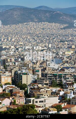 Athènes, Attique, Grèce. Vue sur Athènes depuis l'Acropole. Banque D'Images