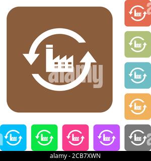 Rétablir les paramètres d'usine icônes plates sur les arrière-plans carrés arrondis aux couleurs vives. Illustration de Vecteur