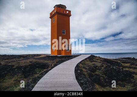 Phare de Svörtuloft dans la péninsule de Snaefellsness en Islande Banque D'Images