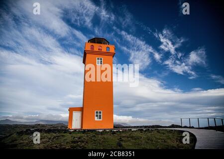 Phare de Svörtuloft dans la péninsule de Snaefellsness en Islande Banque D'Images