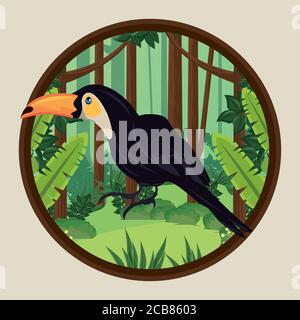 animal de toucan sauvage dans la jungle cadre circulaire scène illustration vectorielle Illustration de Vecteur