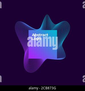 Modèle de logo abstrait Vector Blend. Lignes courbes élégantes avec cadre carré et dégradé bleu violet. Arrière-plan sombre Illustration de Vecteur