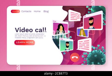 Conversation mobile par appel vidéo, discussion de concept People, conférence sur la pandémie de virus, application de bannière Web. Illustration vectorielle Illustration de Vecteur