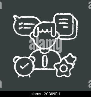 Compétences organisationnelles craie icône blanche sur fond noir. Planification efficace, gestion du temps, multitâche. Employé de l'entreprise organisé, Business ma Illustration de Vecteur