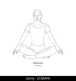 Sukhasana ou pose facile avec Gyan Mudra. Pratique de yoga. Vecteur. Illustration de Vecteur