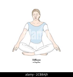 Sukhasana ou pose facile avec Gyan Mudra. Pratique de yoga. Vecteur. Illustration de Vecteur