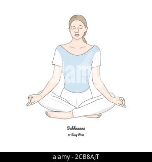 Sukhasana ou pose facile avec Chin Mudra. Pratique de yoga. Vecteur. Illustration de Vecteur