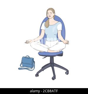 Une fille méditant sur la chaise de bureau. Vecteur. Illustration de Vecteur