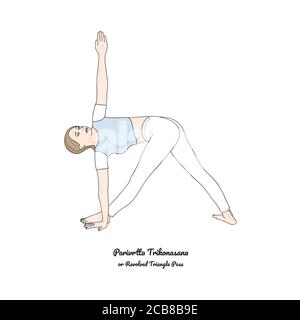 Parivrtta Trikonasana ou posture du triangle tourné. Vecteur. Illustration de Vecteur