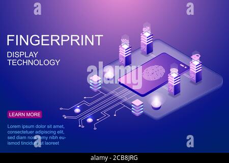 Illustration vectorielle isométrique d'un smartphone protégé par la numérisation d'empreintes digitales pour publicité de la technologie de sécurité illustration vectorielle de la page d'accueil Illustration de Vecteur