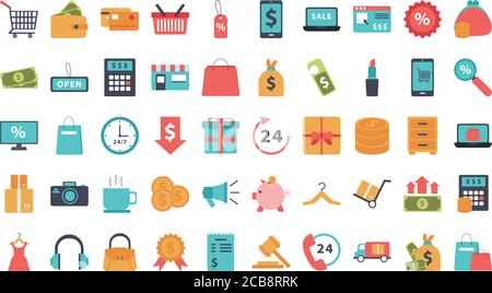 ensemble de cinquante icônes de collection de jeux d'achats dessin vectoriel d'illustration Illustration de Vecteur