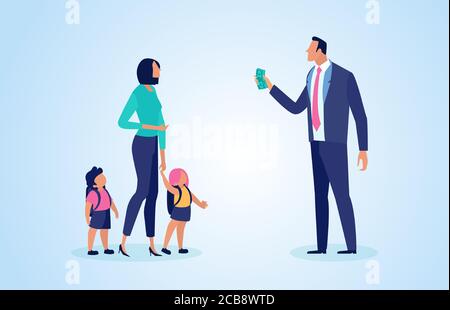 Vecteur d'un homme donnant de l'argent à une ancienne femme pour soutenir ses enfants Illustration de Vecteur