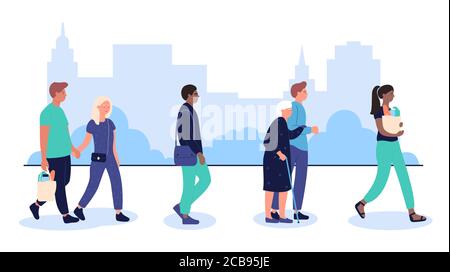 Le profil de diverses personnes multiraciales qui marchent en milieu urbain illustration city street flat vector Illustration de Vecteur