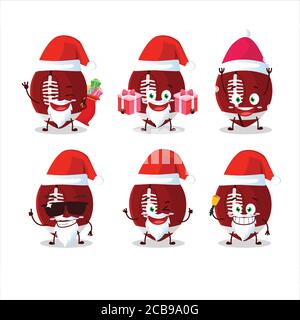 Émoticônes du Père Noël avec personnage de dessin animé de ballon de rugby Illustration de Vecteur