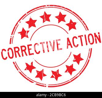 Grunge le mot d'action corrective rouge avec l'icône étoile en caoutchouc rond cachet sur fond blanc Illustration de Vecteur