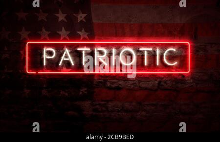 Patriotique Word Pop Art sur le mur de briques Grunge avec américain Drapeau Etats-Unis Amérique Banque D'Images