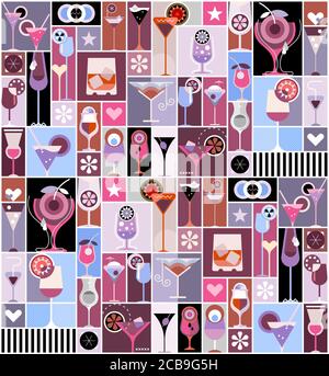 Illustration vectorielle style pop art avec de nombreux cocktails. Affiche cocktail Party. Illustration de Vecteur