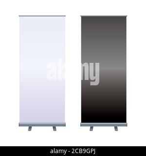 Support de bannière enroule isolé sur fond blanc. Maquette d'exposition blanche vide Vector pour la présentation ou l'exposition de votre produit. Illustration de Vecteur