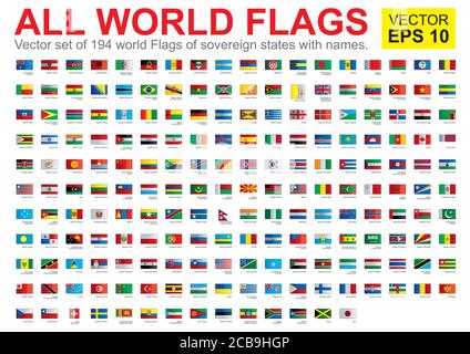 Les drapeaux de tous les pays du monde, tous les États souverains reconnus par l'ONU, image vectorielle. Illustration de Vecteur
