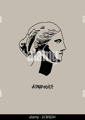 Portrait moderne et minimaliste Aphrodite Vector Art. Shadow Doodle dessin de la déesse grecque Illustration de Vecteur