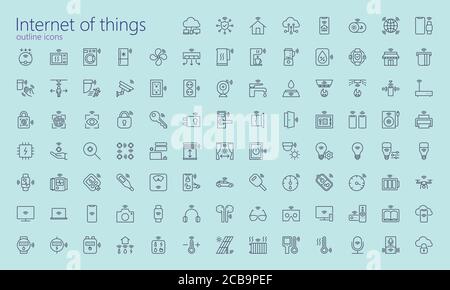 Les icônes de l'IoT pour le Web, les applications mobiles, la présentation et autres. A été créé avec des grilles pour pixel Perfect. Illustration de Vecteur