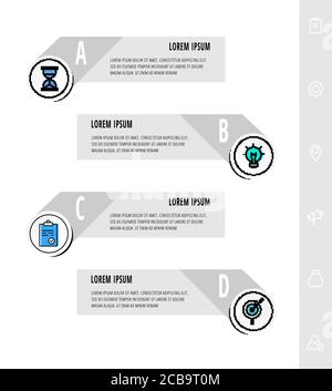 Infographies avec 4 cercles et étiquettes. Modèle vectoriel abstrait. Peut être utilisé pour quatre diagrammes, web, mise en page, présentations, info graphe, timeline Illustration de Vecteur