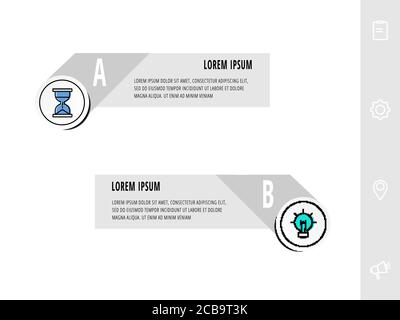 Infographies avec 2 cercles et flèches. Modèle vectoriel abstrait. Peut être utilisé pour deux diagrammes, business, web, présentation de flux de travail, présentations, flowcha Illustration de Vecteur