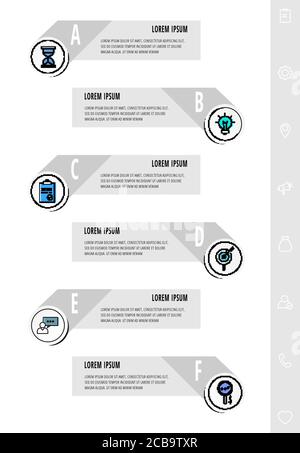 Infographies avec 6 cercles et étiquettes. Modèle vectoriel abstrait. Peut être utilisé pour six diagrammes, business, web, bannière, présentations, organigramme, info Illustration de Vecteur