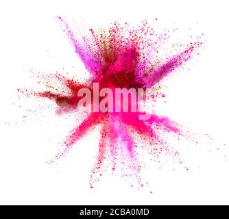 Explosion de poudre multicolore isolée sur fond blanc. Figer le mouvement de la texture abstraite de la poussière. Banque D'Images