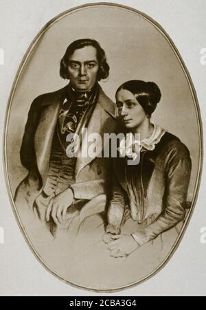 Robert Schumann (1810-1856). Compositeur et pianiste allemand. Clara Schumann (1819-1896). Pianiste allemand, épouse de Robert Shumann. Portrait de Robert et Clara Schumann. 1847. Banque D'Images