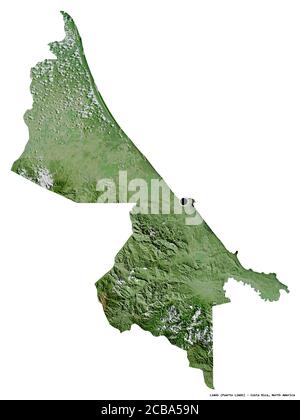 Forme de Limón, province du Costa Rica, avec sa capitale isolée sur fond blanc. Imagerie satellite. Rendu 3D Banque D'Images