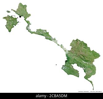 Forme de Puntarenas, province du Costa Rica, avec sa capitale isolée sur fond blanc. Imagerie satellite. Rendu 3D Banque D'Images