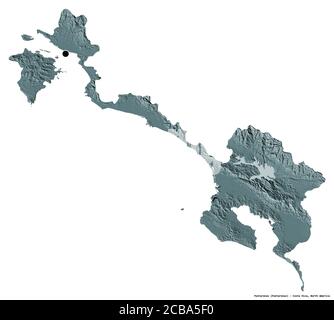 Forme de Puntarenas, province du Costa Rica, avec sa capitale isolée sur fond blanc. Carte d'altitude en couleur. Rendu 3D Banque D'Images